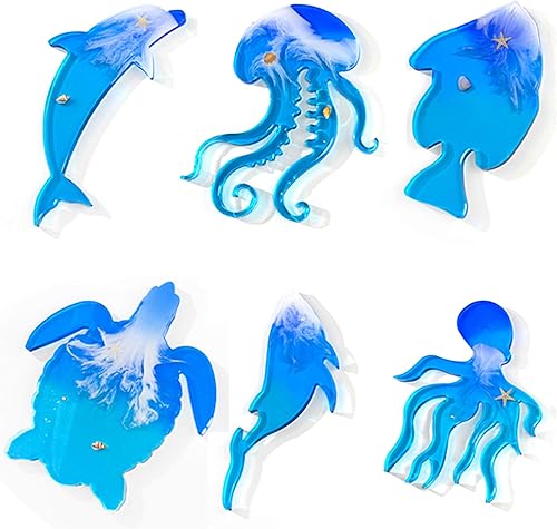 FUYAKEJI - Moldes de resina de animales marinos, posavasos de silicona para delfines marinos, pulpos, tortugas, medusas, ballenas, peces para resina