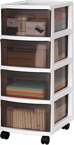 Bienvoun Cajón de plástico con 4 cajones, para el hogar, oficina, con ruedas, para dormitorio, armario, manualidades