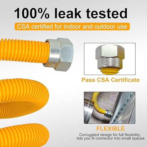 Miniatura 6 de TT FLEX Kit de conector de gas, manguera de gas flexible de acero inoxidable de 36 pulgadas con revestimiento amarillo para calentador de agua a