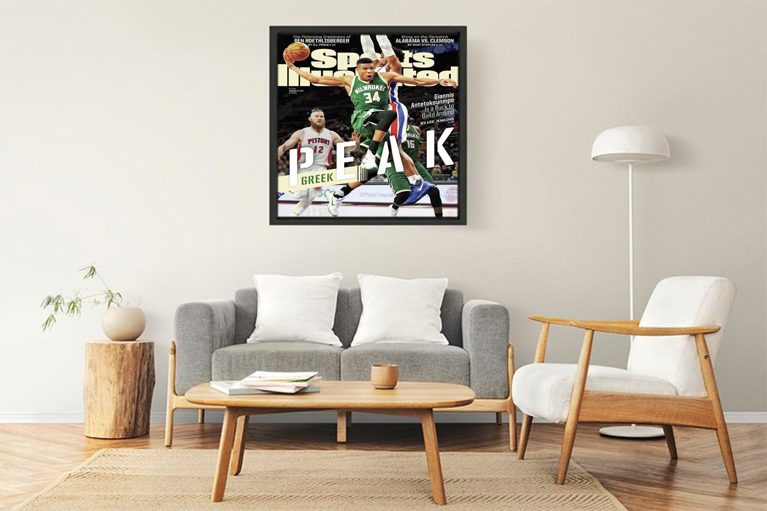 VERRE ART Printed Framed Canvas Painting for Home Decor Office Wall Studio Wall Living Room Decoration (22x22inch Black Floater) - Giannis Antetokounmpo
