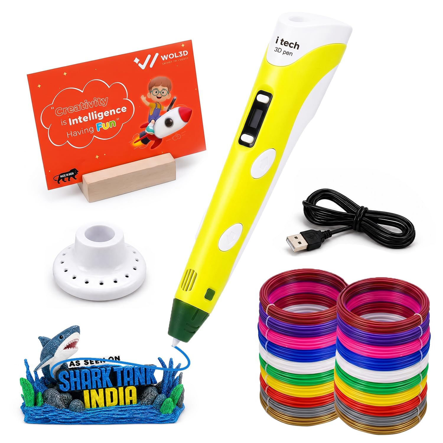 WOL3D I tech (Yellow) Magic 3D Pen with 20 in 1 (5M) PLA Filaments for 3D Printing with Speed Control, Advanced Temperature Regulation, OLED Display & Ergonomic Design – Compatible.-image-12