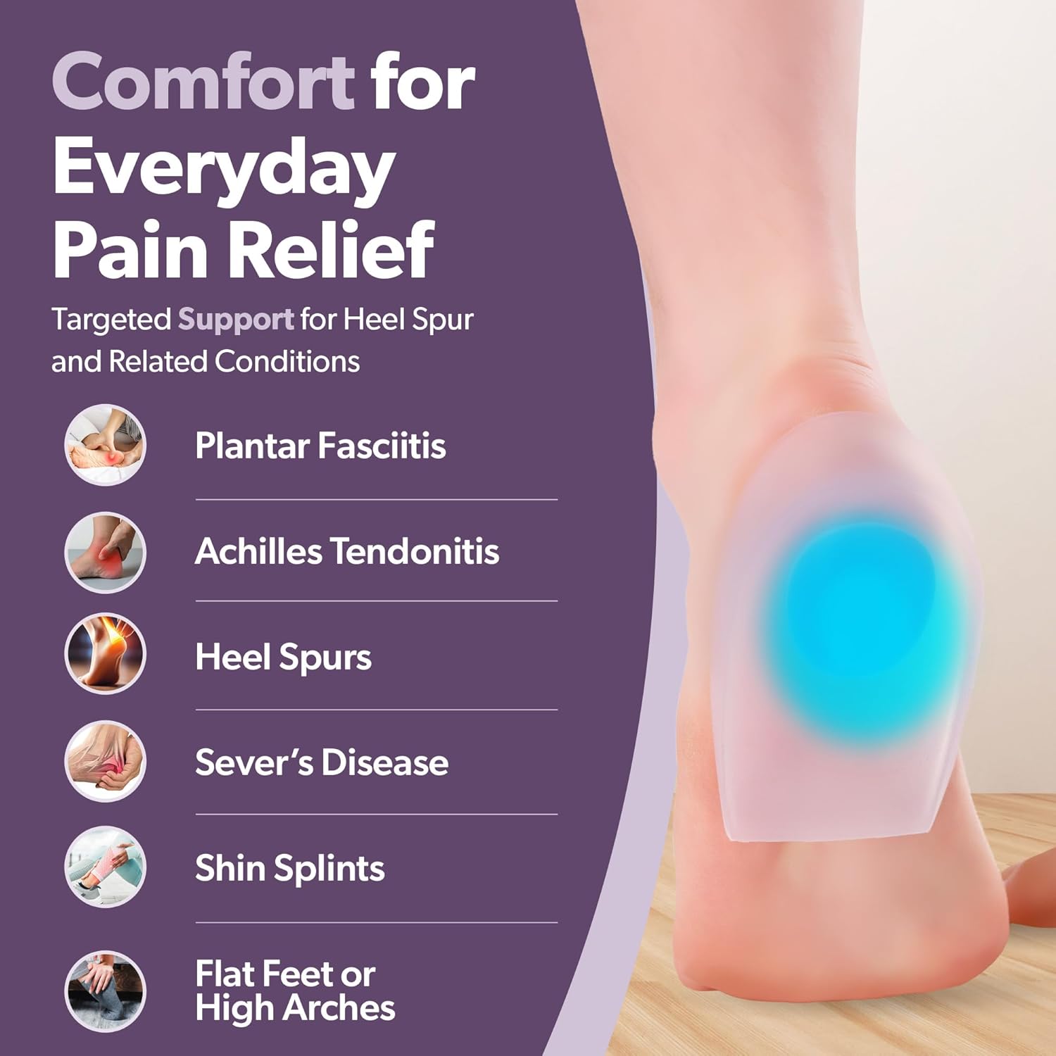 BraceAbility Heel Spur Cups | Medical-Grade Silicone Plantar Fasciitis Insole Cushion Pads, Gel Foot Orthotic & Shoe Insert Protectors (Pair - Large)