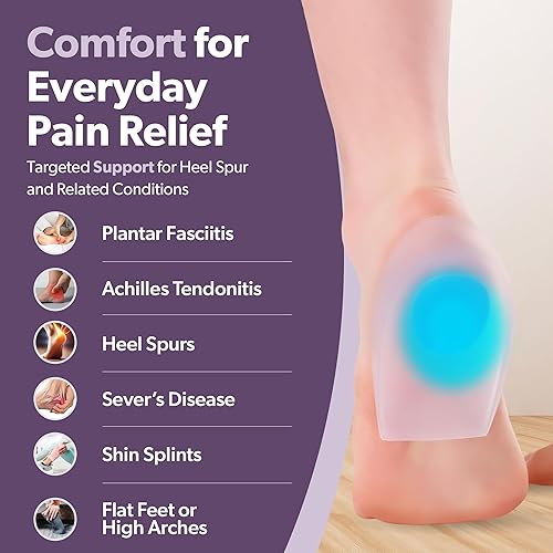 Miniatura 5 de BraceAbility Copas de talón  Almohadillas de silicona de grado médico para fascitis plantar, almohadillas ortopédicas de gel para pies y protectores