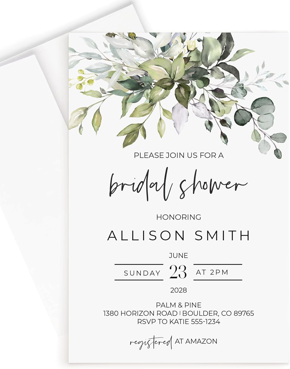 All Ewired Up Greenery Bridal Shower Invitations and Envelopes, Sage Invitation Card, Wedding, Party, Decorations, Eucalyptus, Floral, Personalized