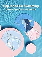 Vista 6 de COPOZZ Gorros de natación para niños, de silicona, impermeable, cómodo, gorro de natación para cabello largo y corto