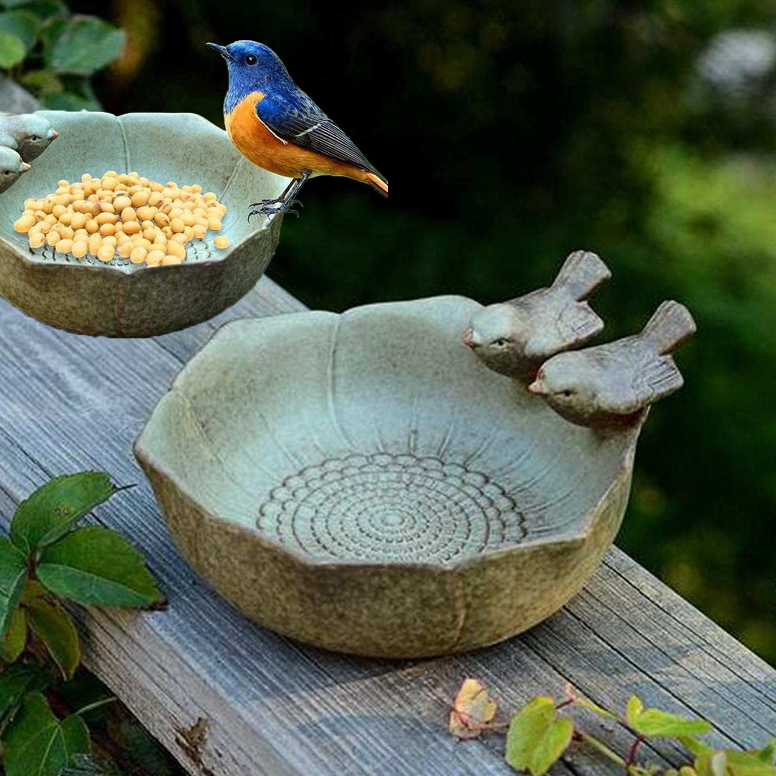 Cuenco redondo verde para baño de pájaros, bebedero para pájaros a prueba de heladas, de pie, para aves silvestres, para exterior, jardín, 16 x 16 x 8 cm (verde)