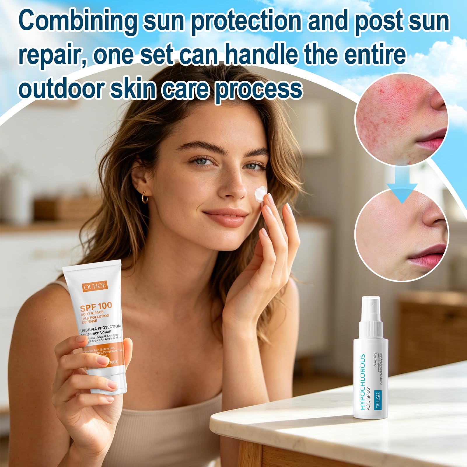 Zestaw z kremem przeciwsłonecznym, filtr SPF 100 + balsam przeciwsłoneczny w sprayu 60 ml