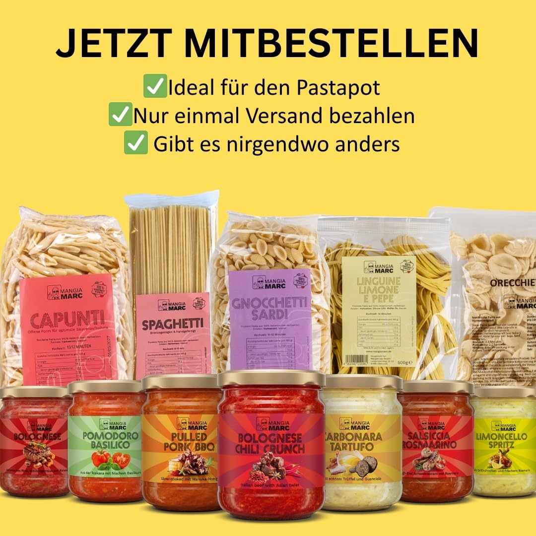 All-In-One Pastapot I Nudelkocher mit Sieb & Sauciere | Pasta & Soße in nur 5 Minuten I Vollelektrischer Pastakocher I Kein Herd nötig