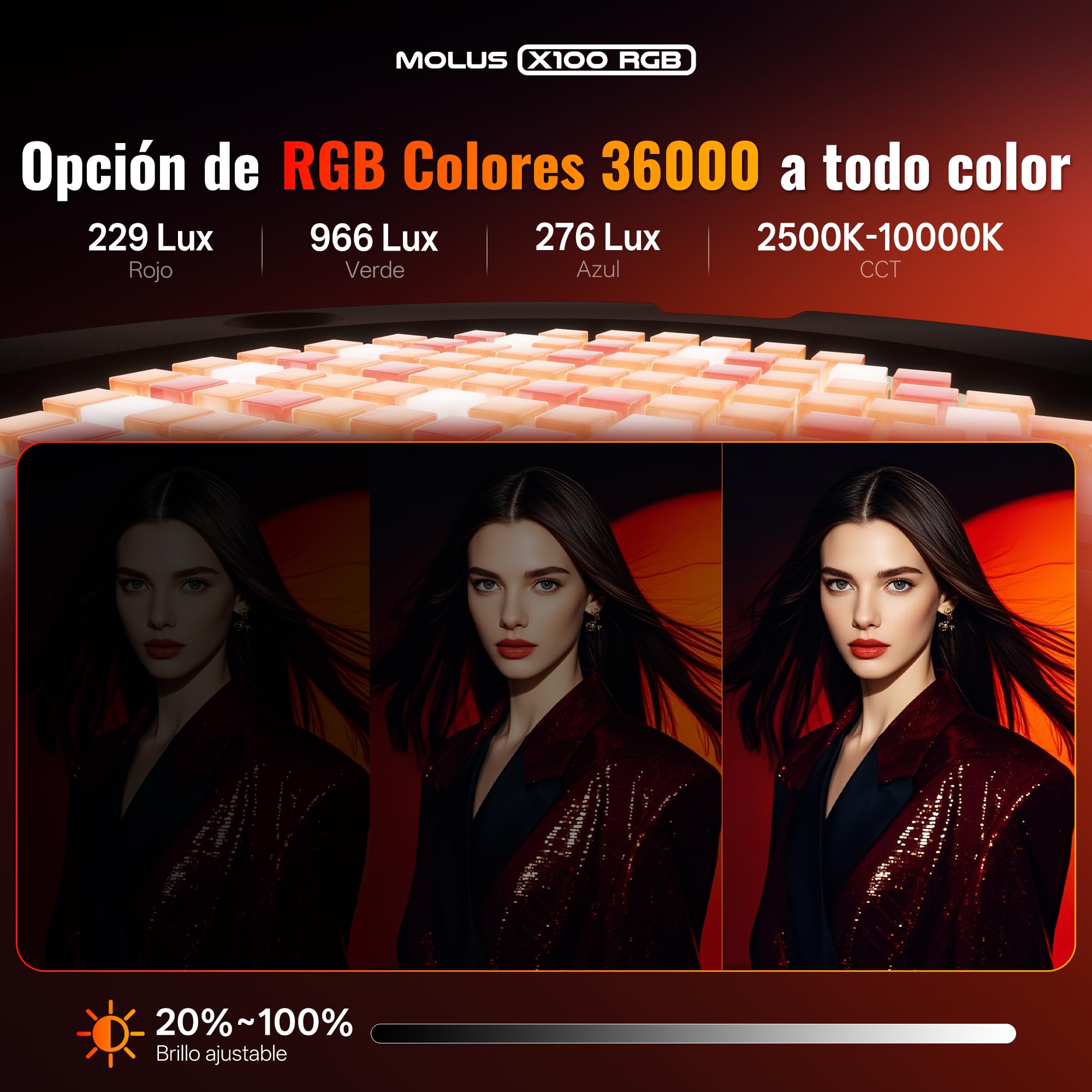 ZHIYUN MOLUS X100 RGB[Oficial] Luz de Vídeo 100W, App Control, 384g
