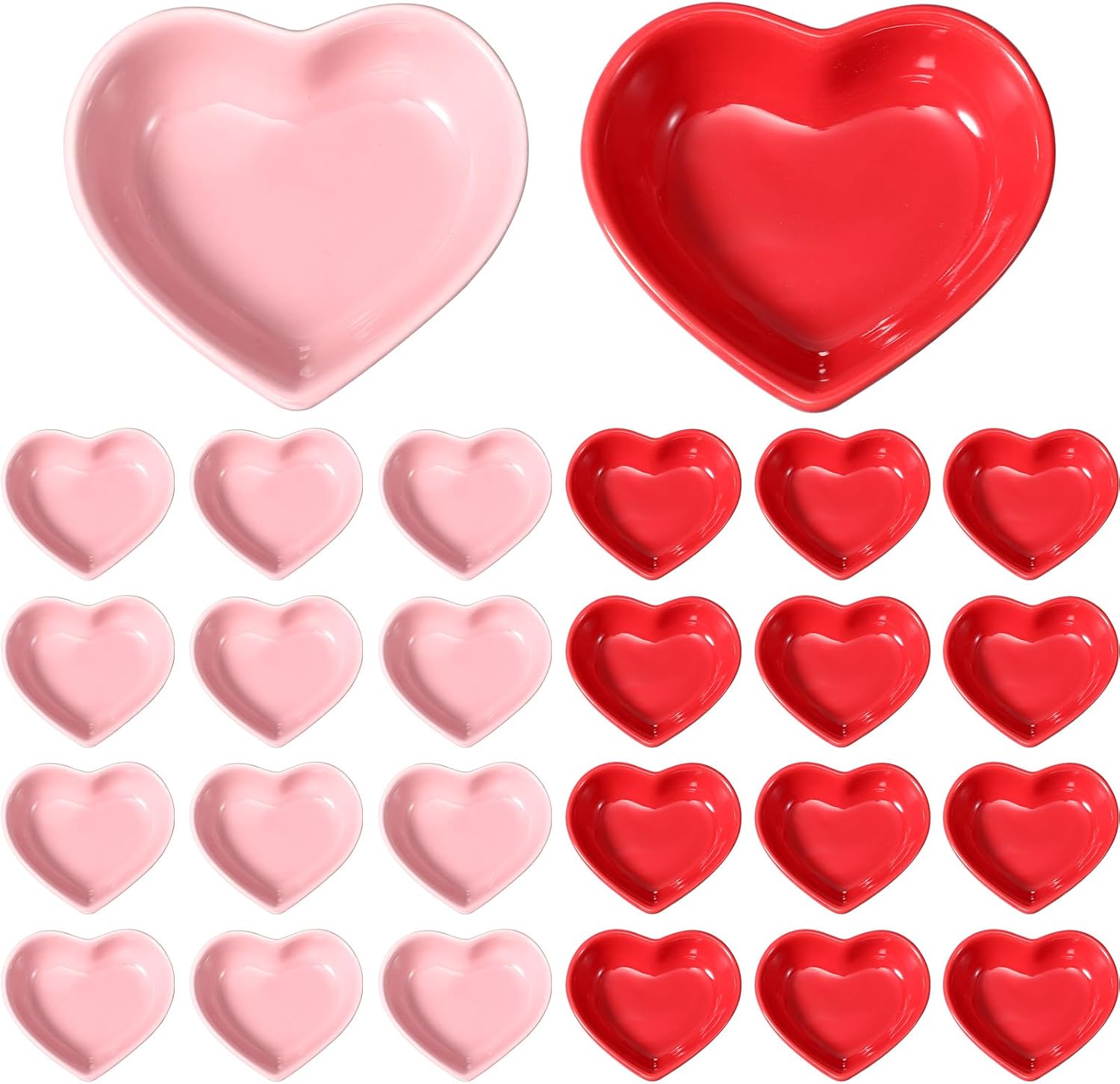24 Pcs Heart Shaped Bowls Ceramic Dip Bowl Plates Multipurpose Salad Appetizer Plates Gifts for Candy Sauce Sushi Dipping Serving Wedding Anniversary Valentine's Day (Pink,Red)
