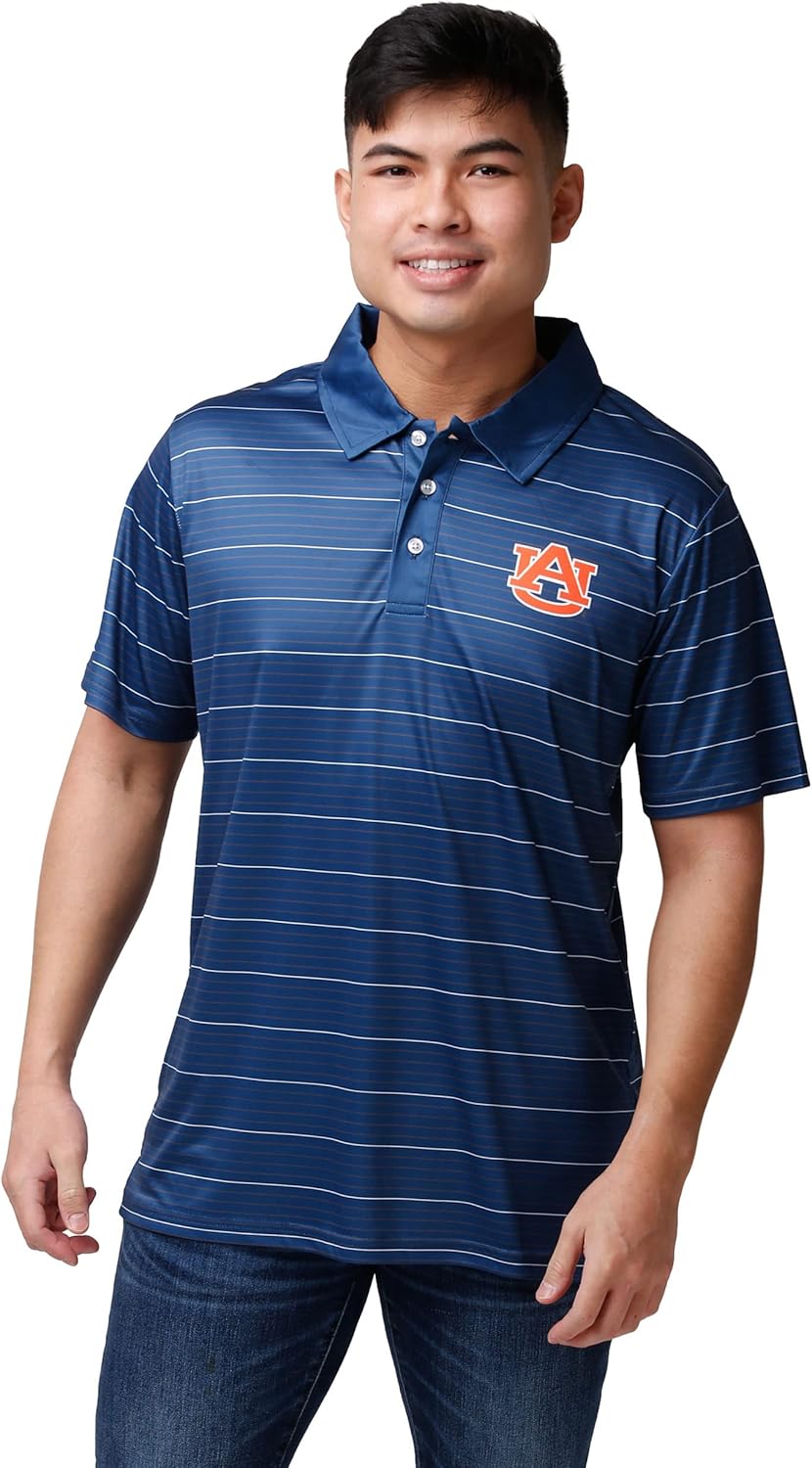 FOCO NCAA Mens NCAA College Team Logo Striped Polyester Polo Short Sleeve Shirt