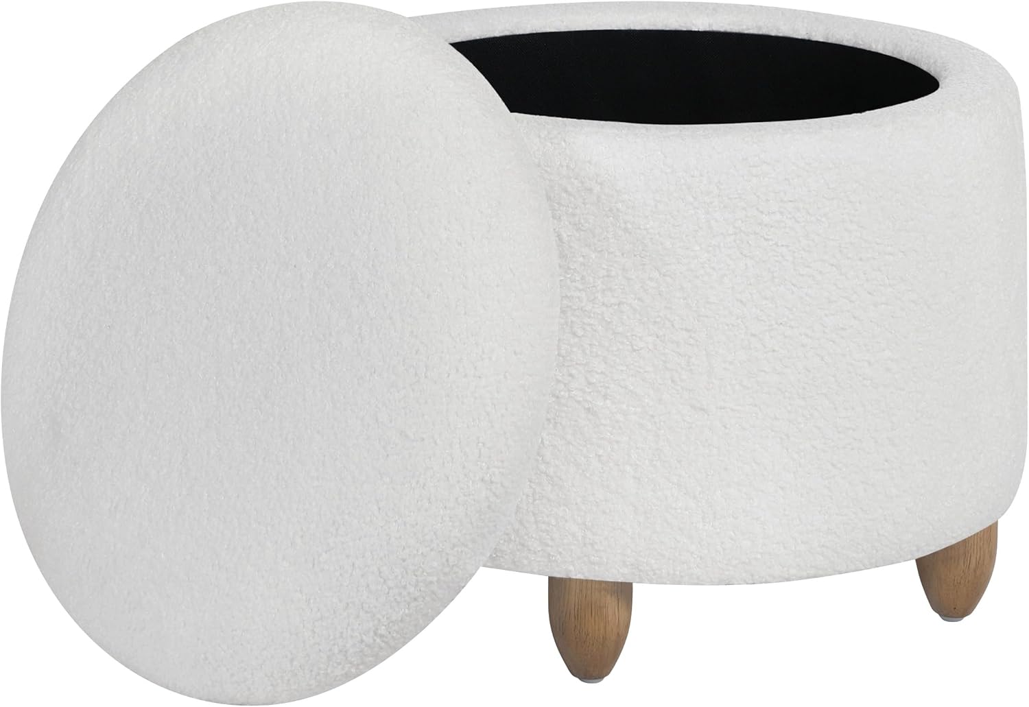 OSP Home Furnishings Lyra Contemporary Round Storage Ottoman with Lift-Off Lid, Ivory SherpaFabric