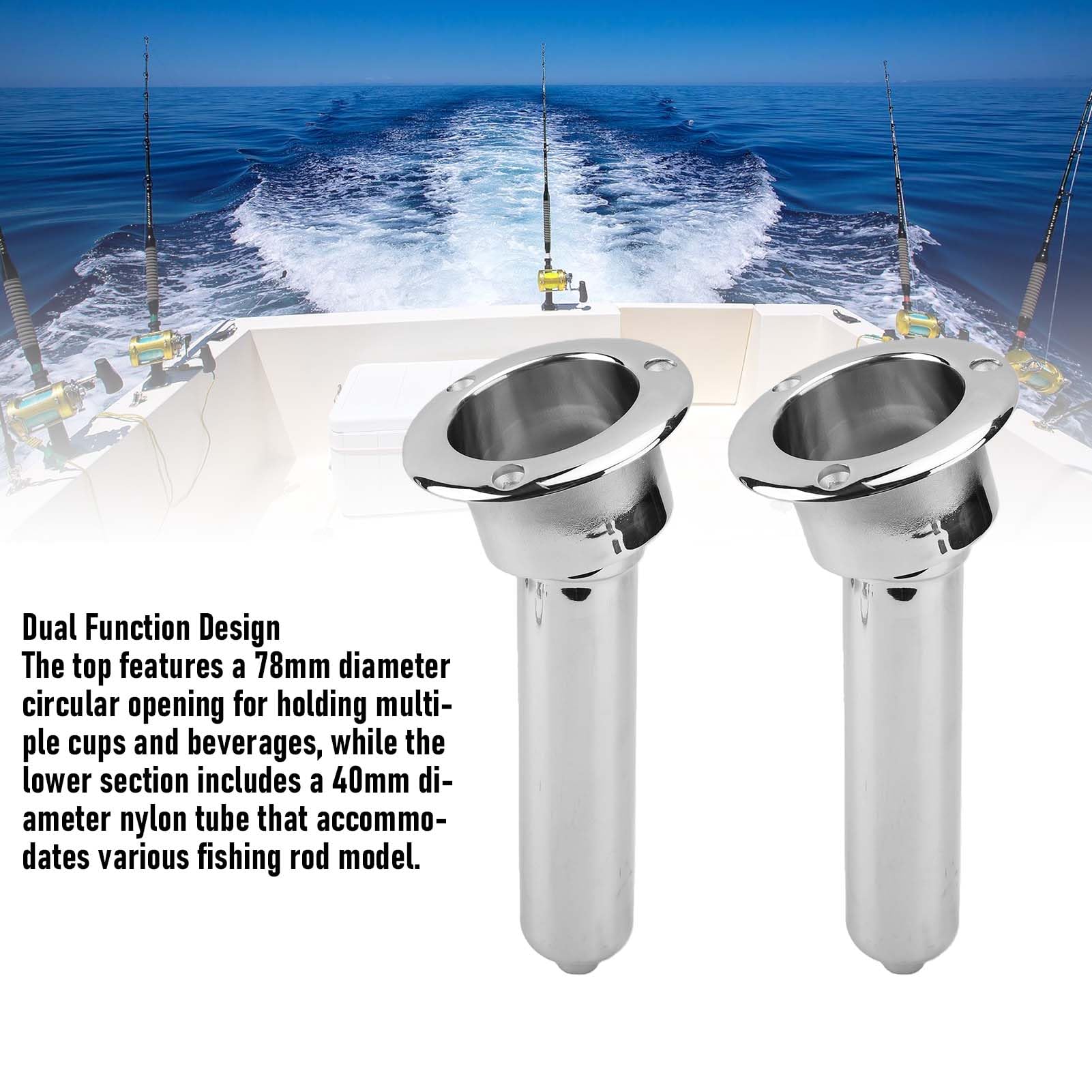 Fockety Porta Canna da Pesca per Barca 2 in 1, Supporto per Tazza in Acciaio Inossidabile a Filo, Porta Canne da Pesca Pesante con Diametro 78mm, per Yacht e Nave (2 pezzi)