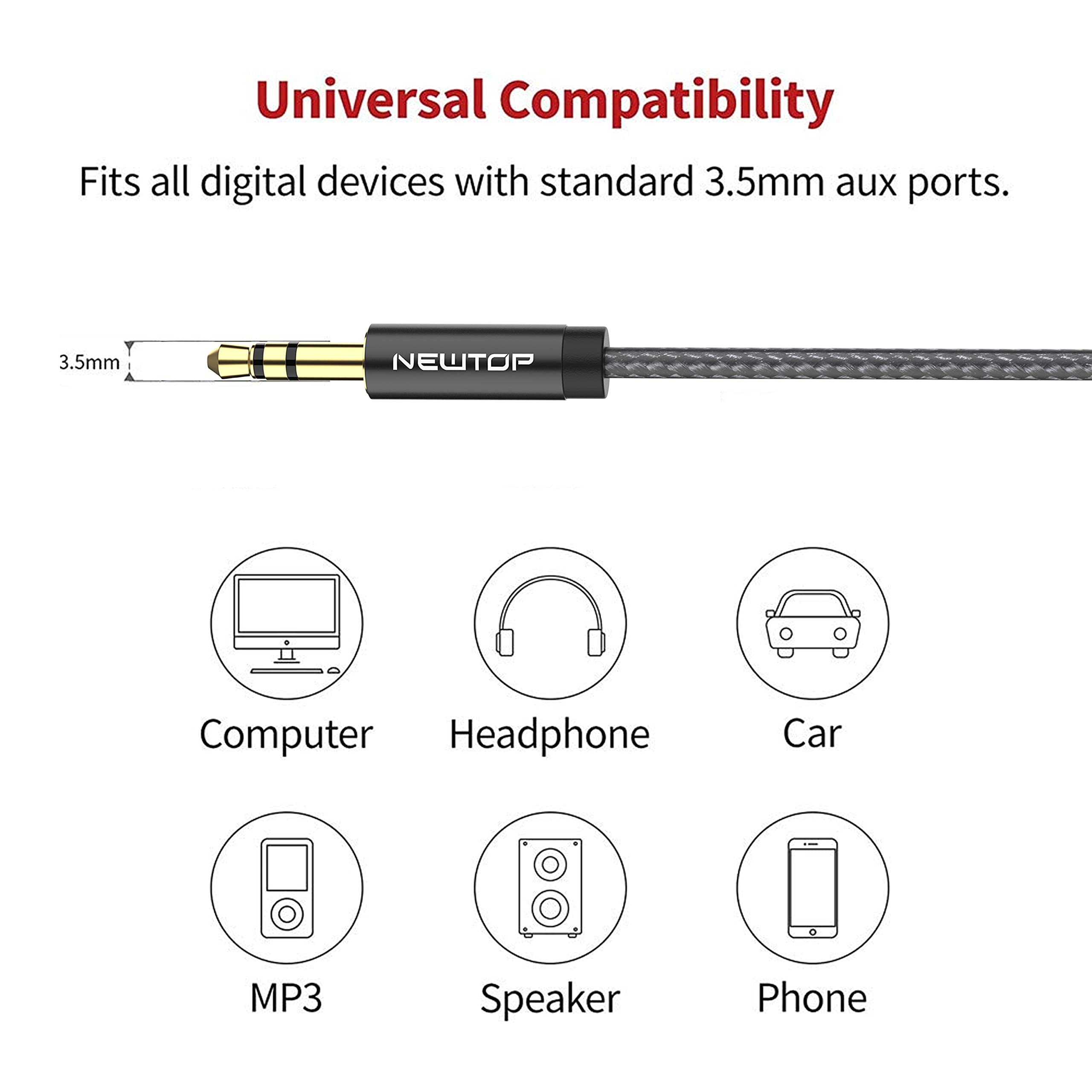 Cavo AUX Jack 3,5mm Maschio-Maschio 5 Metri - Cavo Audio Alta Qualità Per Auto, Smartphone, Autoradio, Nylon Intrecciato - Foto 6