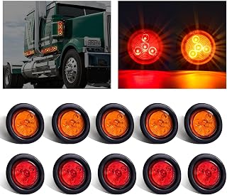 10Pack(5 Amber + 5 Red) 2" 4LED Round Trailer Side Marker Light Grommet Flush Mount, [DOT Approved] Sealed 2 inch Clearance Lights with Reflex Lens for Truck RV Camper, IP67 Waterproof, 12V