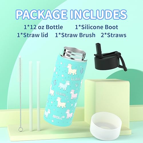 Miniatura 5 de Botella de agua de 12 onzas con pajita, botella de agua deportiva aislada al vacío de acero inoxidable para niños para la escuela, botella de agua