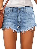luvamia Women's High Waisted Ripped Denim Shorts Frayed Hem Stretchy Jean Shorts 3.5" Inseam
