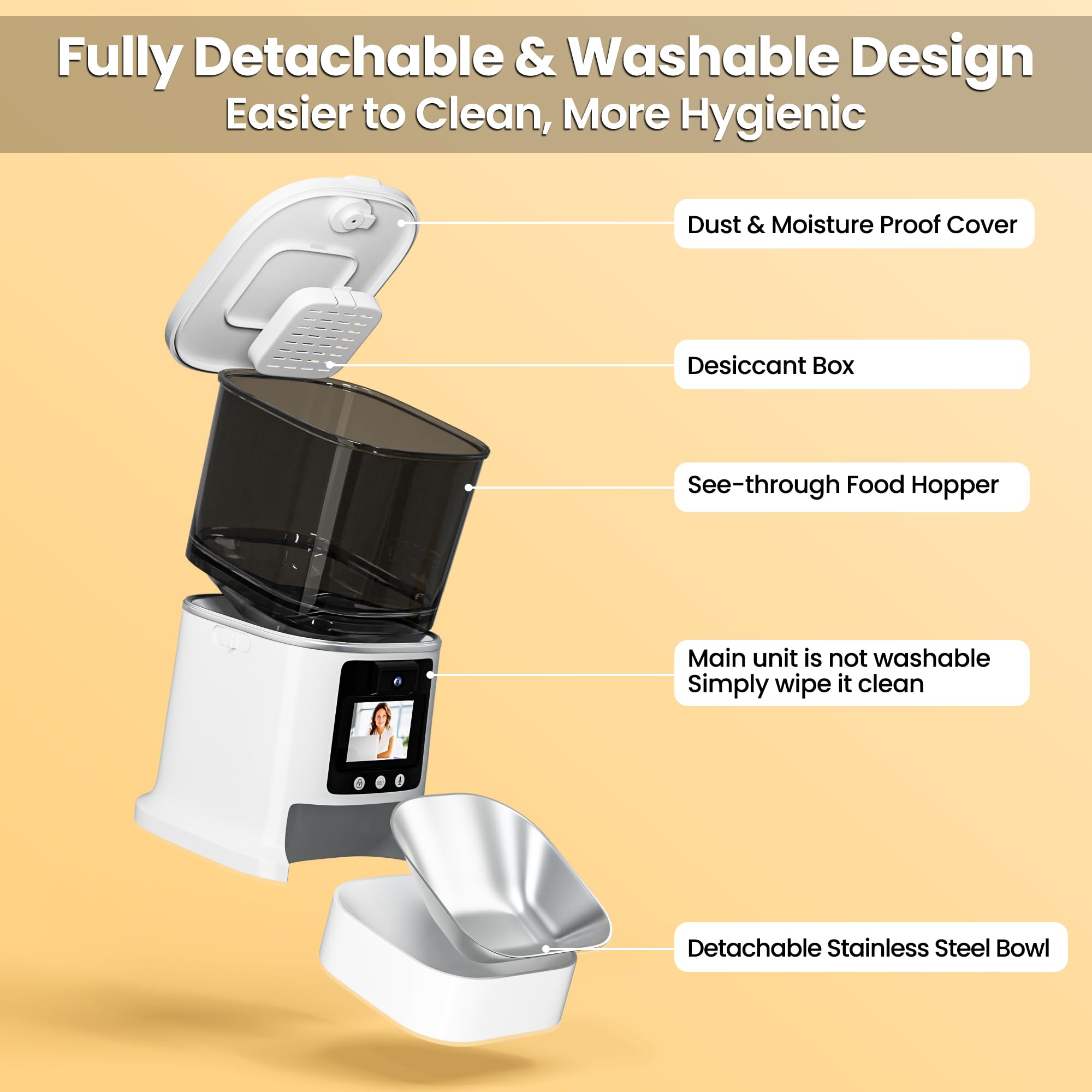 Automatic Cat Feeder with Camera, 2-Way Video& Audio, HD Video with Night Vision, 5G WiFi Pet Feeder, 5L Large Food Storage Container for Multiple Pet, Detachable for Easy Clean - image 5