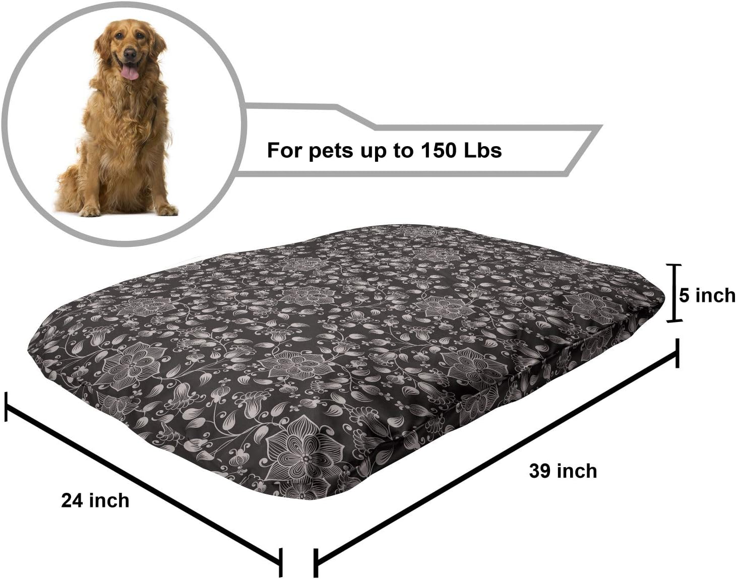 review Lunarable Floral Pet Bed, Classic Flower Motifs Leaves Earth Tones Swirly Branches Baroque Beauty, Chew Resistant Pad for Dogs and Cats Cushion with Removable Cover, 24