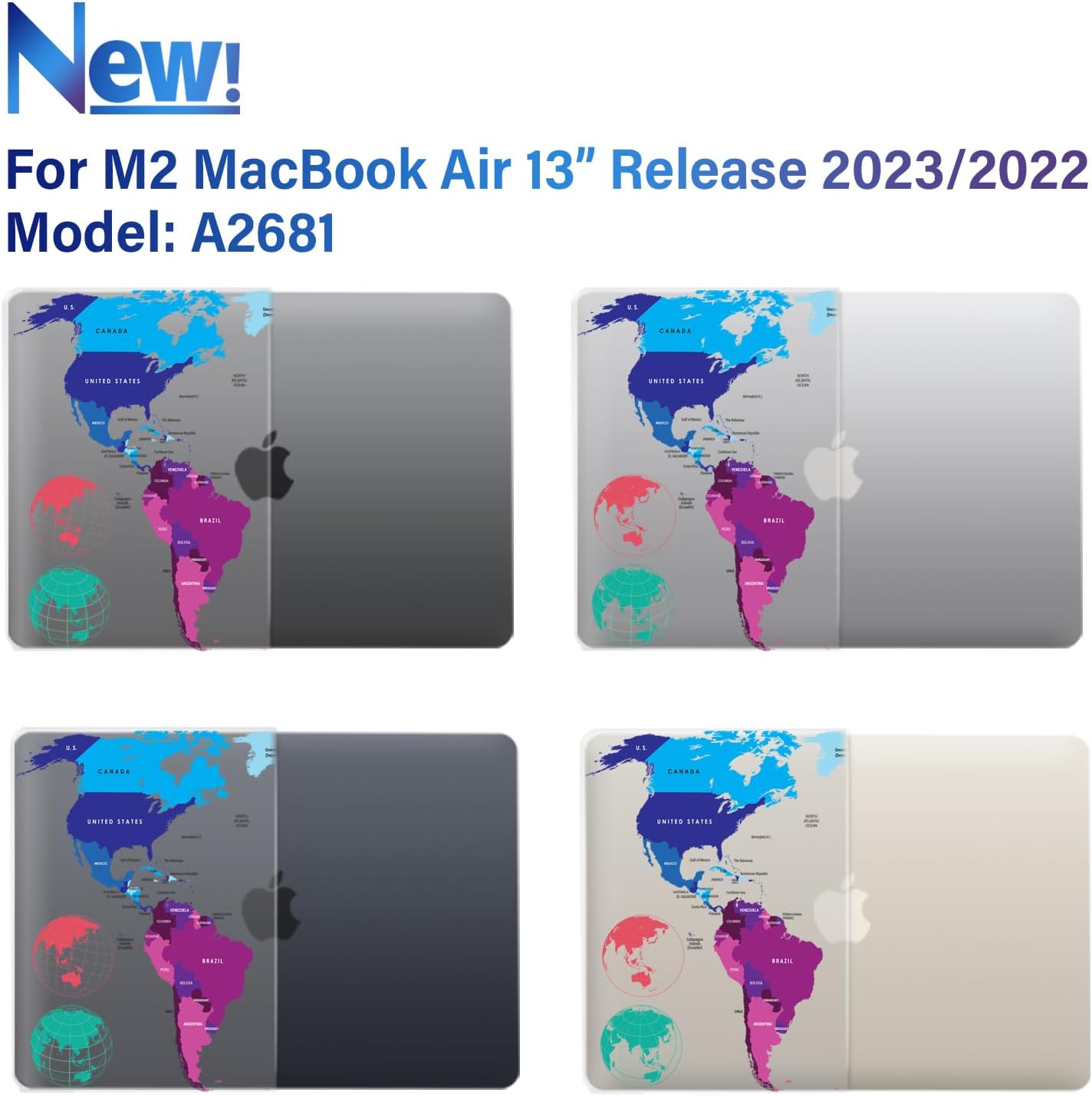 IBENZER Compatible with MacBook air 13 inch Case 2026 2025 2024 2023 2022 M4 A3240 M3 A3113 M2 A2681, HardShellCase w/KeyboardCover ScreenFilm Type-C for Mac air 13.6", Map, KK-MAP+2TC