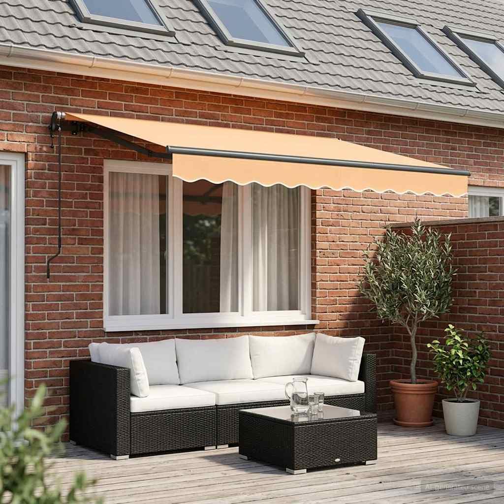 Tenda da sole retrattile, 2,5 x 2 m, colore sabbia | Parasole flessibile per patio e veranda: robusto telaio in alluminio con moderno motivo a strisce per un comfort ombreggiato.
