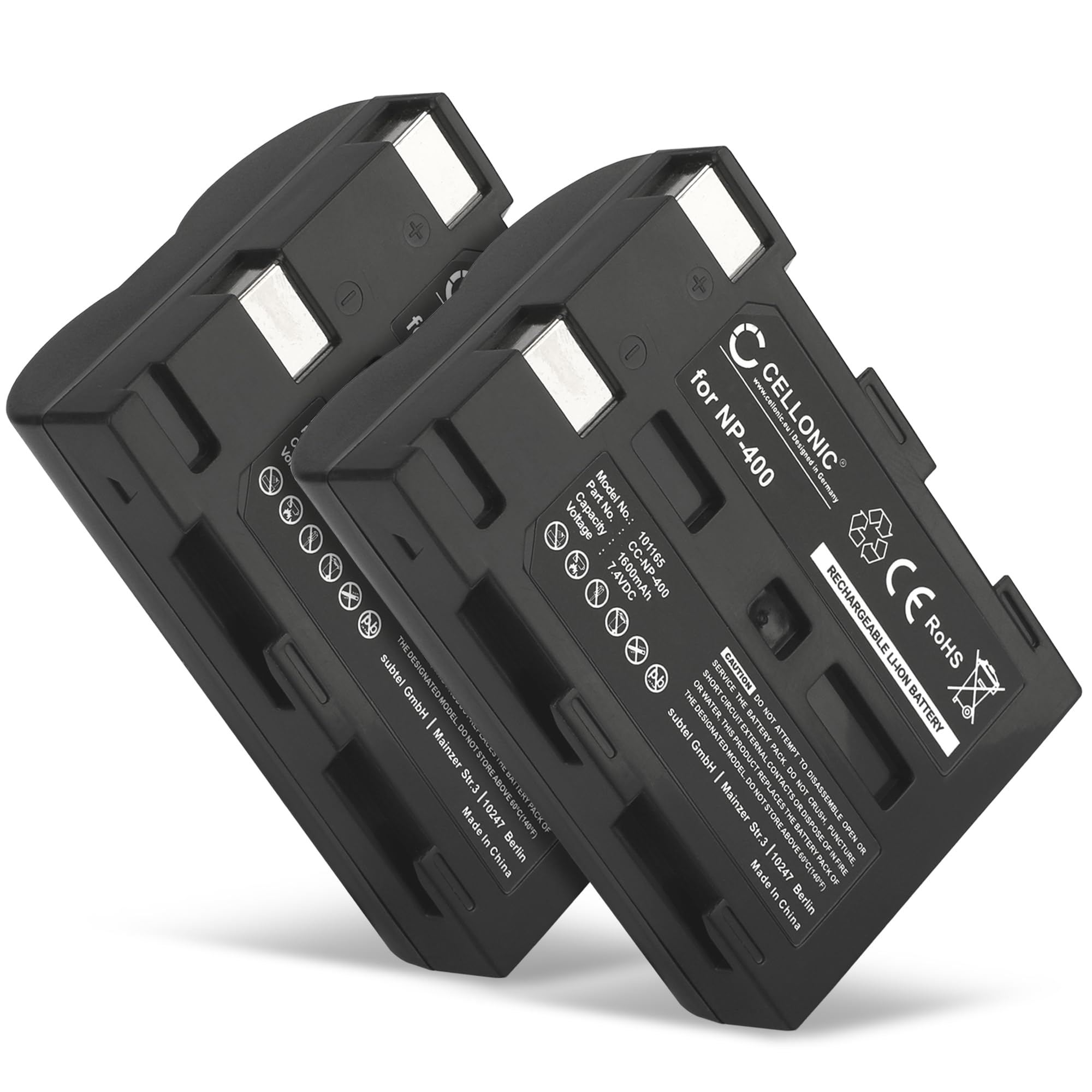 CELLONIC, Battery for Camera compatible with Konica Minolta NP-400, DiMAGE Dynax 5D, 7D, A2 (7.4V, 1600mAh) 2 Pieces