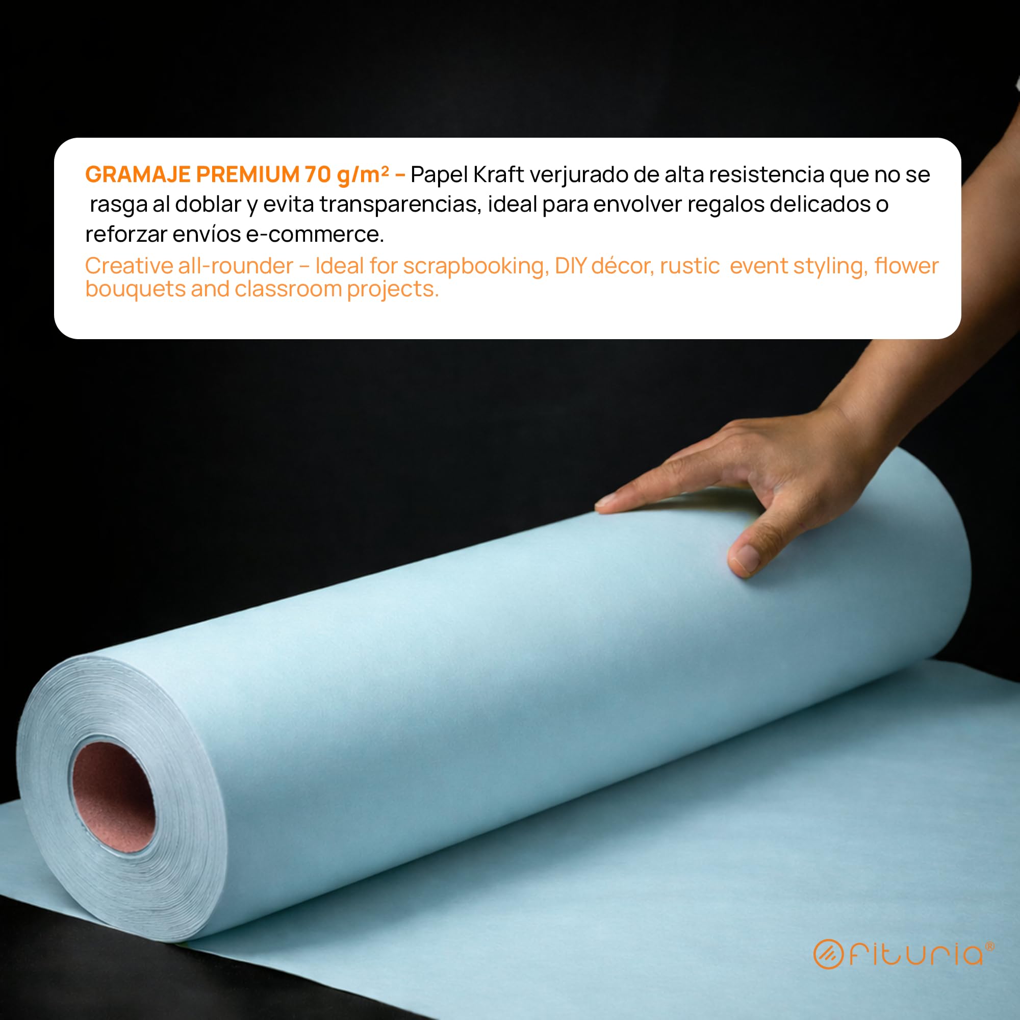 OFITURIA Papel Kraft pastelowy niebieski Rolka 1 x 5 m, 3 rolki, papier pakowy i papier do pakowania prezentów, do wysyłki i majsterkowania, trwały i łatwy do cięcia