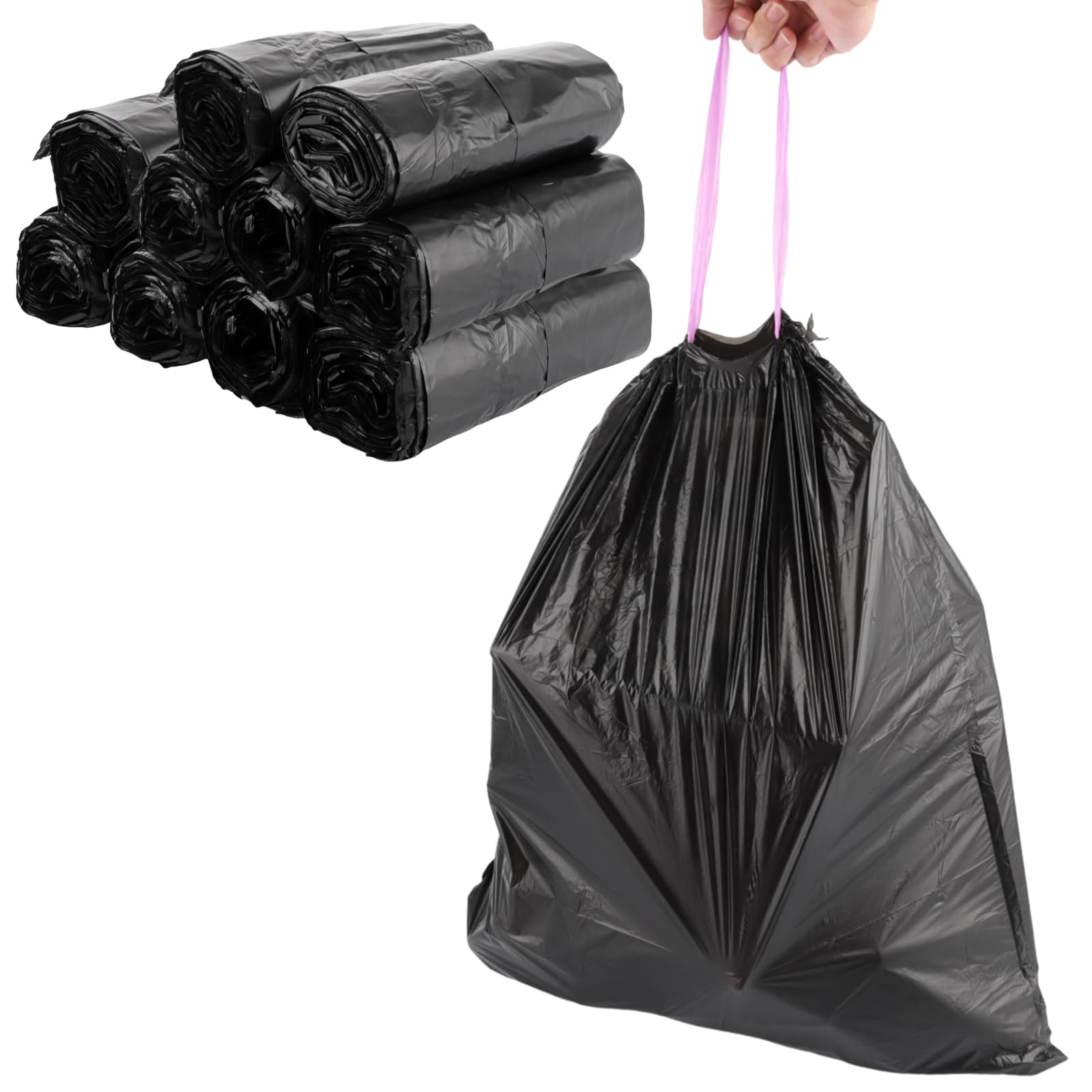 Set di 200 sacchetti della spazzatura da 20 litri con cordino, 50 x 55 cm, sacco della spazzatura extra forte, 10 rotoli con maniglia per il trasporto, sacco della spazzatura, sacchetti per la