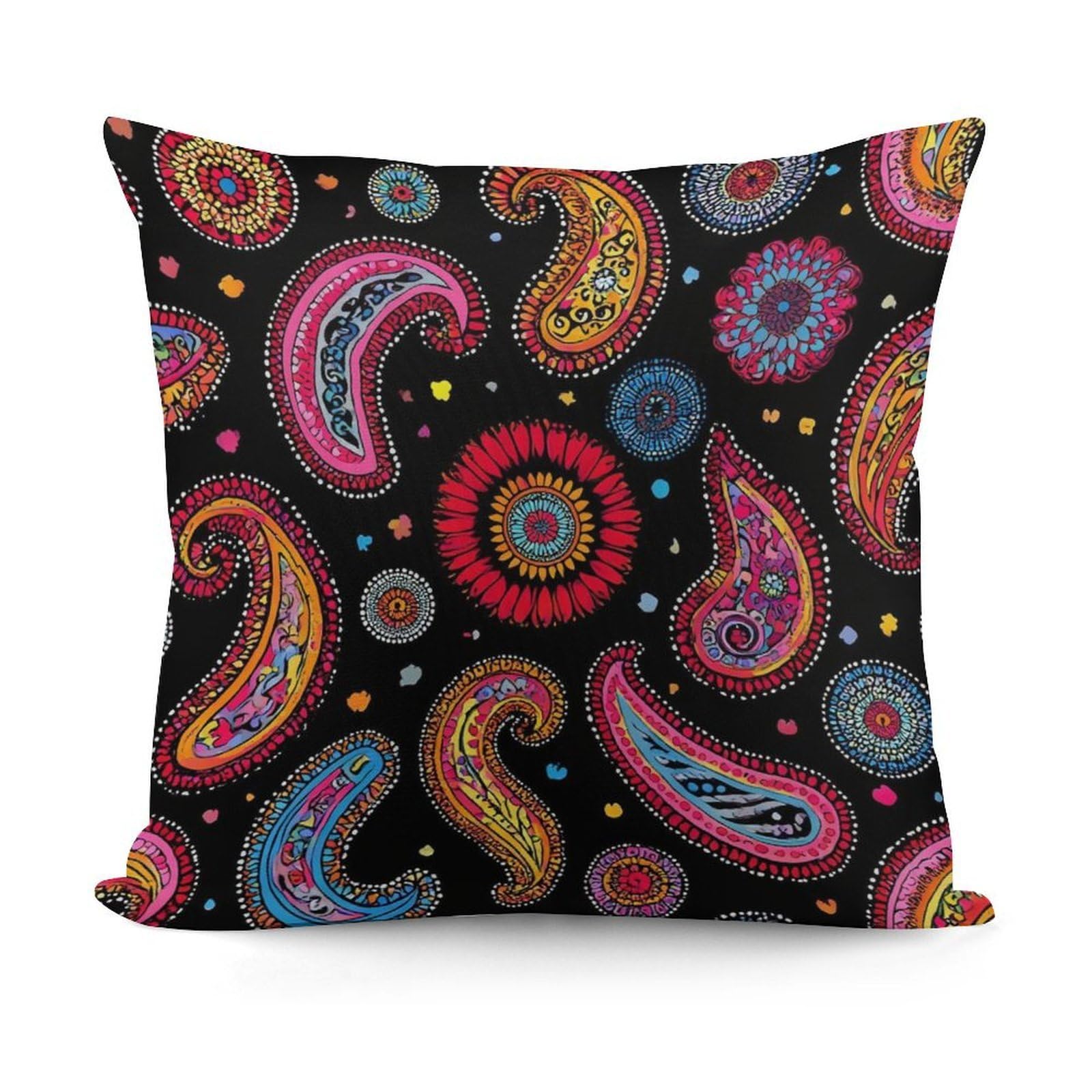 Smazdfxx Picture(614) Unique Pattern Soft Colorful Paisley Art Plush Pillow Cover With Zipper For Sofa, Couch, Living Room Decorative