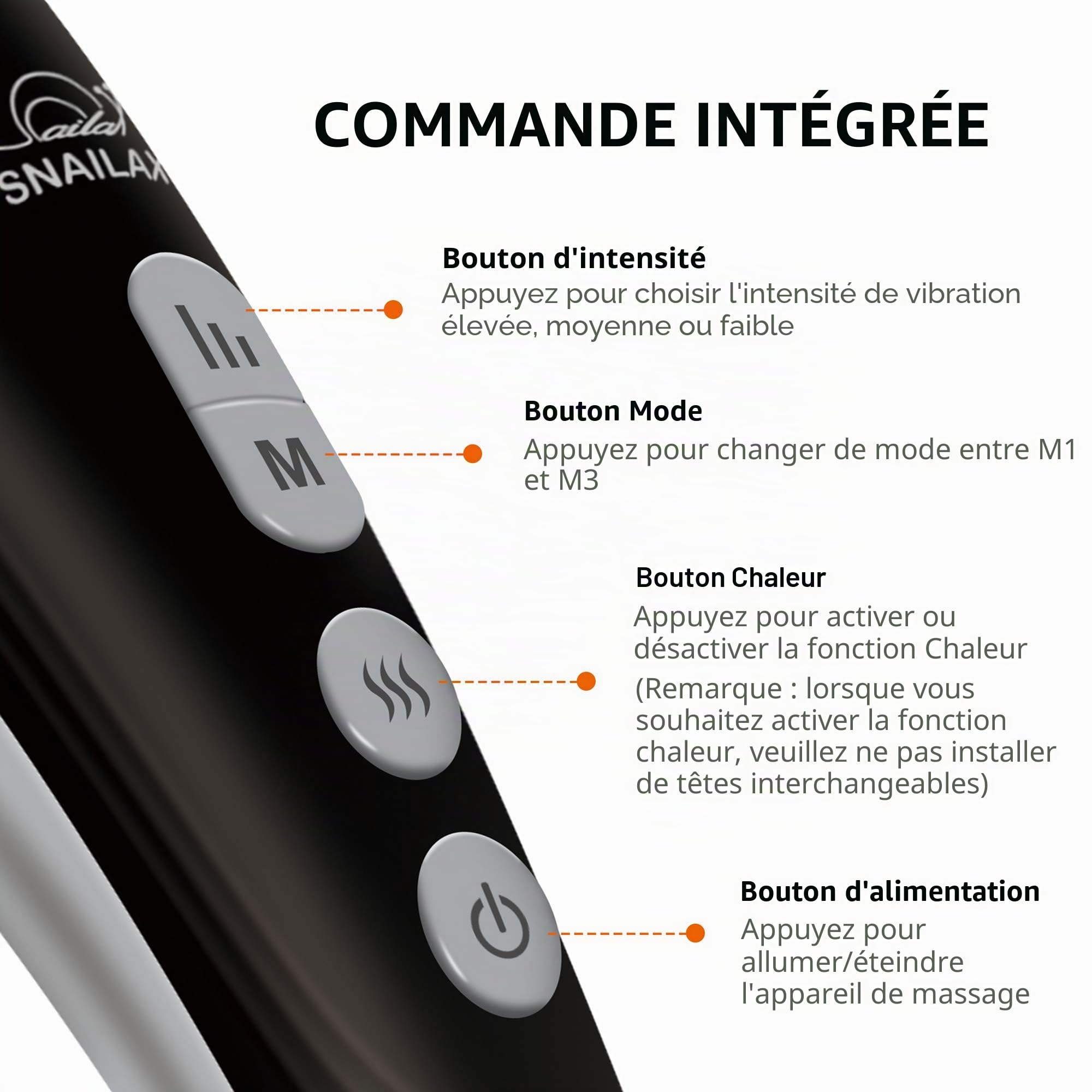 Snailax Masseur electrique pour le dos sans fil à la main-Massage par percussion rechargeable avec chaleur, appareil de massage portatif pour soulager des douleurs dorsale Cadeau Homme&Femme