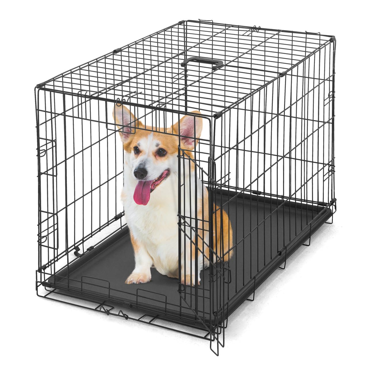 BOWHAUS 30” Wire Metal Dog Kennel w/Easy-Flick Lock, Foldable Dog Crate w/Divider Panel, Leak-Proof Pan & Protecting Feet, 30 Inch Medium Dog Crate