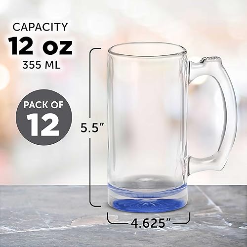 Vista 5 de Libbey - Juego de 12 tazas de cerveza Libbey, 12 onzas, cristalería para padrinos de boda, color azul En blanco – Azul