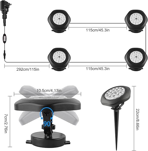 Miniatura 5 de RGBW Pond Lights,18 LED Underwater Submersible Fountain Light, Remote Control IP68 Waterproof Color Changing Spotlights Lighting for Fish Aquarium