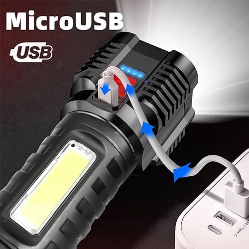 Miniatura 6 de VEMMIO Linterna LED de cinco explosiones, impermeable, súper brillante, recargable, linternas portátiles, linternas de alto lúmenes, linternas,