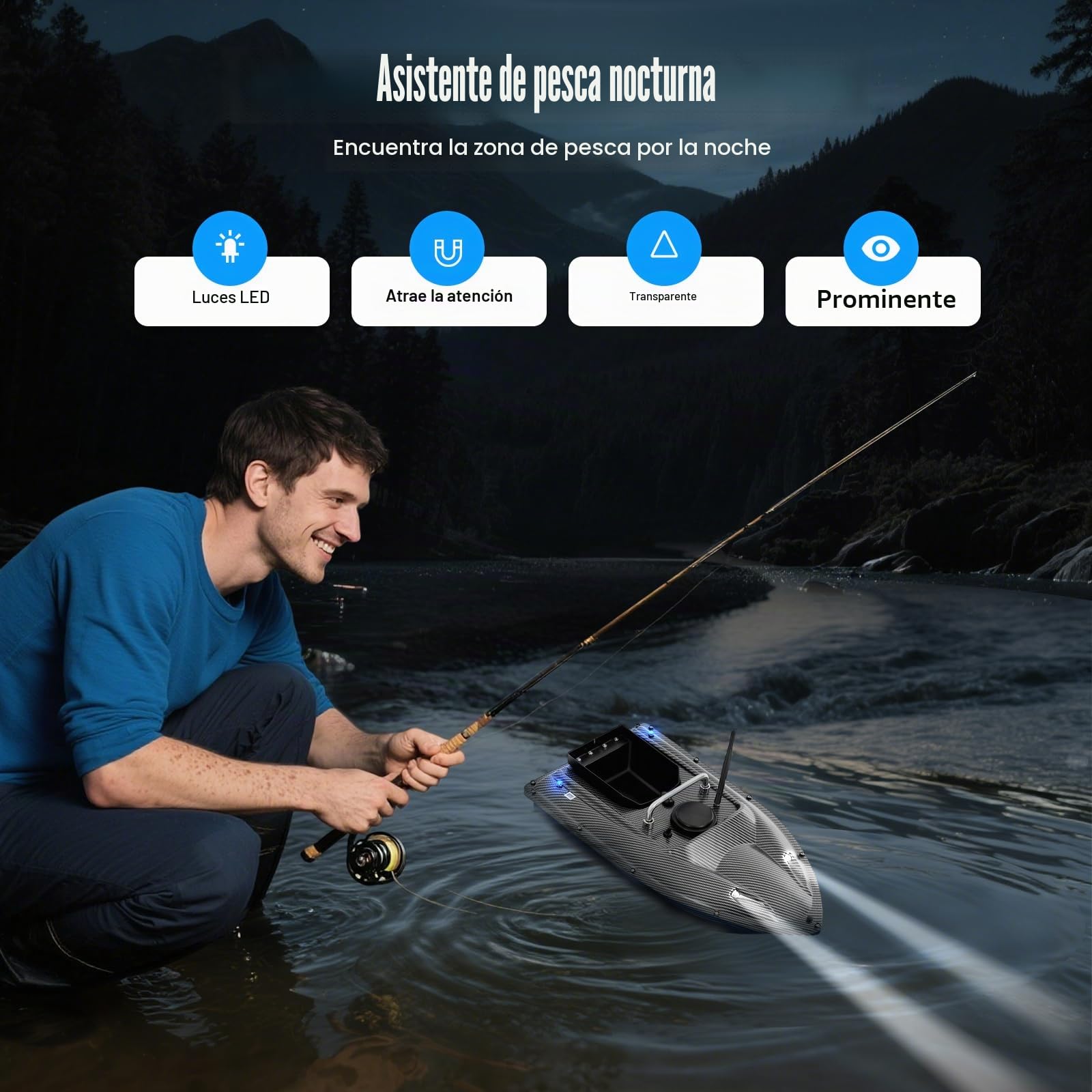 Barco de cebo de 500 m, 240 V, barco teledirigido, 49 × 27 × 16 cm, barco de pesca con mando a distancia, bote inflable con motor eléctrico, barco de cebo de pesca RC, negro