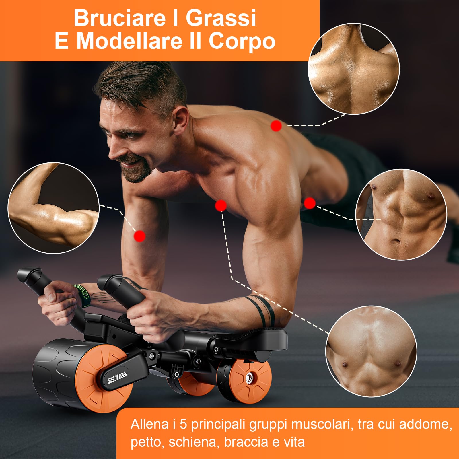 Ruota addominali Con Supporto per il Gomito e Rimbalzo Automatico, Rotella Addominali Attrezzi Palestra, Ab Roller Attrezzatura In Palestra e Casa per Uomo e Donne