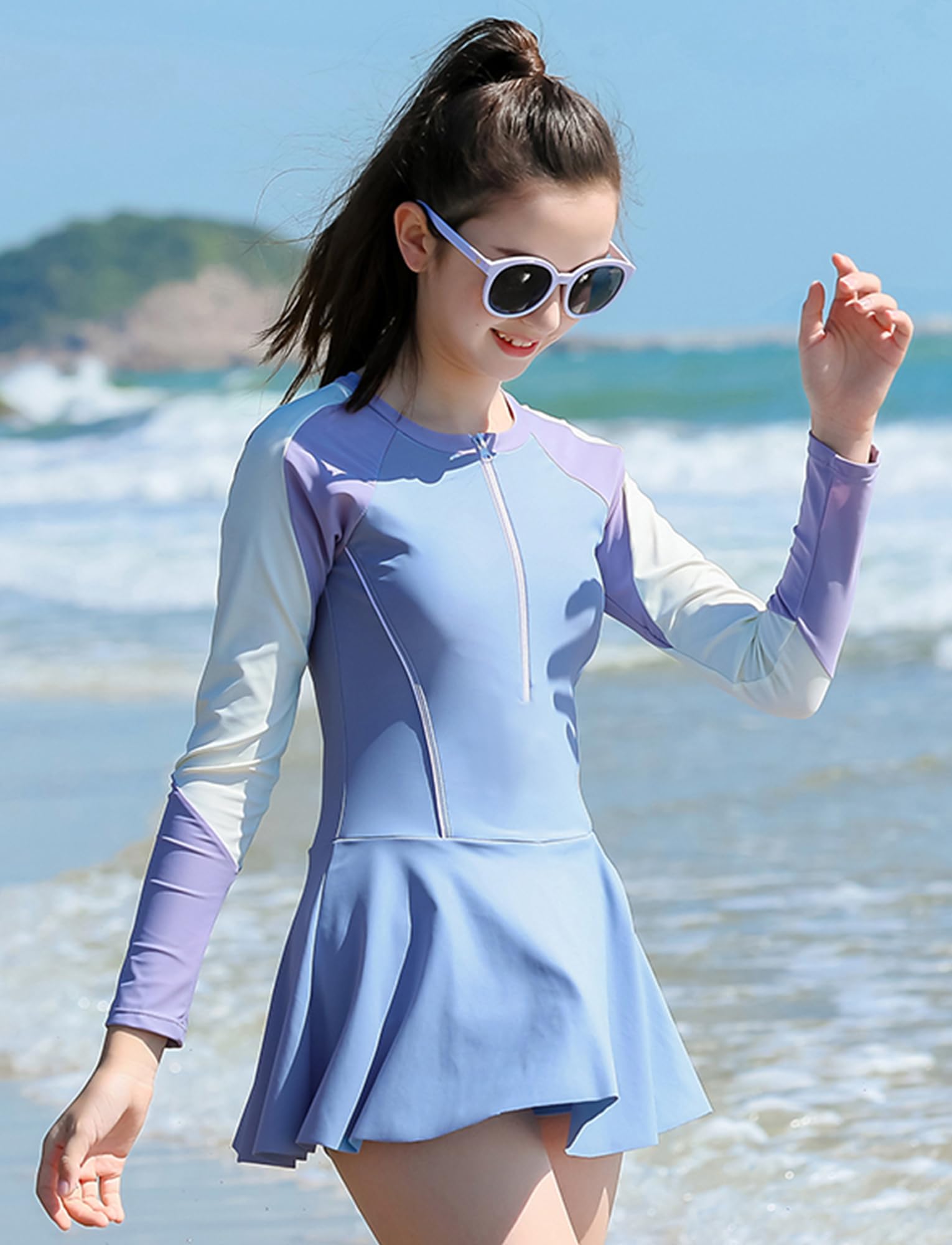 SEAUR Maillot de bain rashguard pour filles - Protection solaire UV UPF 50+ - Fermeture éclair