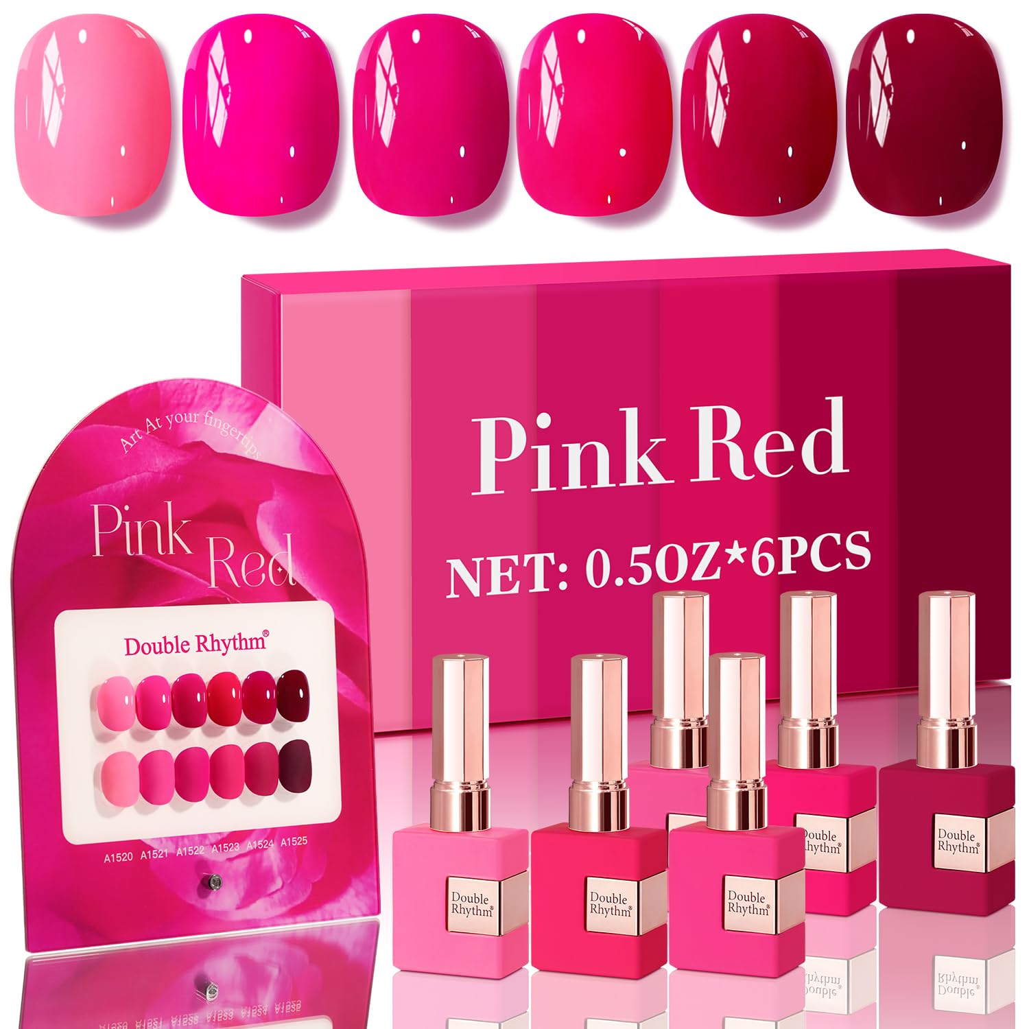 Double Rhythm6 Pcs 15 ML Gel Polish Set Same Color Same Bottle Soak Off Gel Polish Kit Nail Art Manicure Salon DIY at Home for Women (Neon Light Pink Purple Burgundy Red-T6-8)