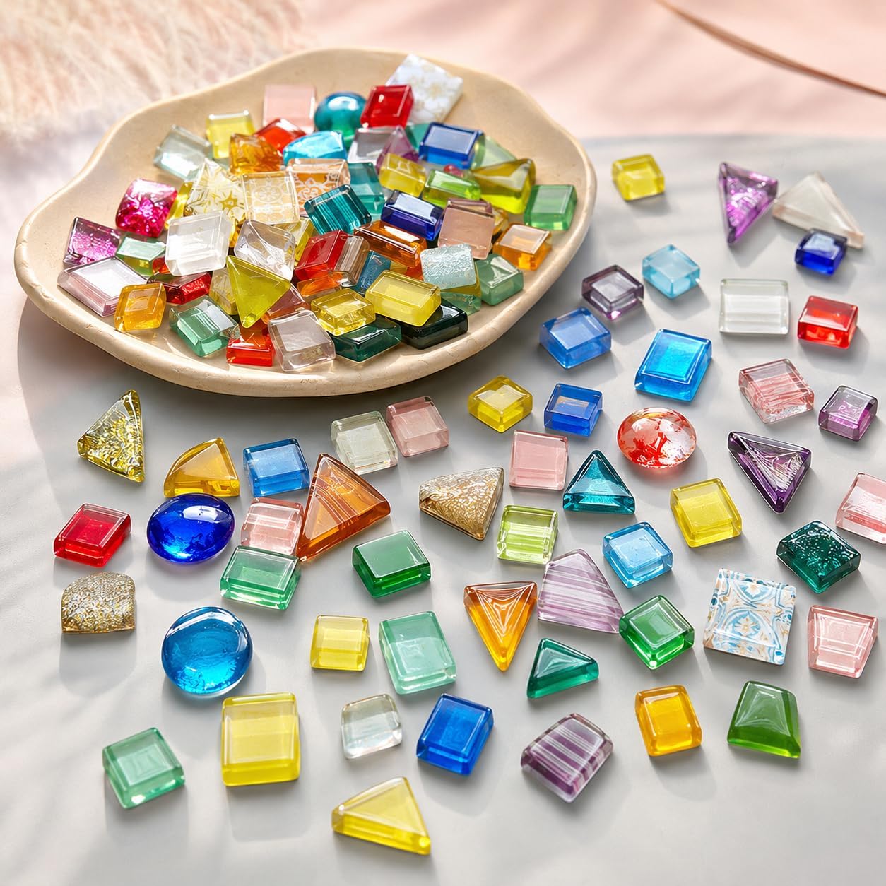 180Pcs Mosaic Glass Tiles, Handmade DIY Art Supplies, Creative Painting Materials with Mix Styles for Art Creation and Jewelry Making