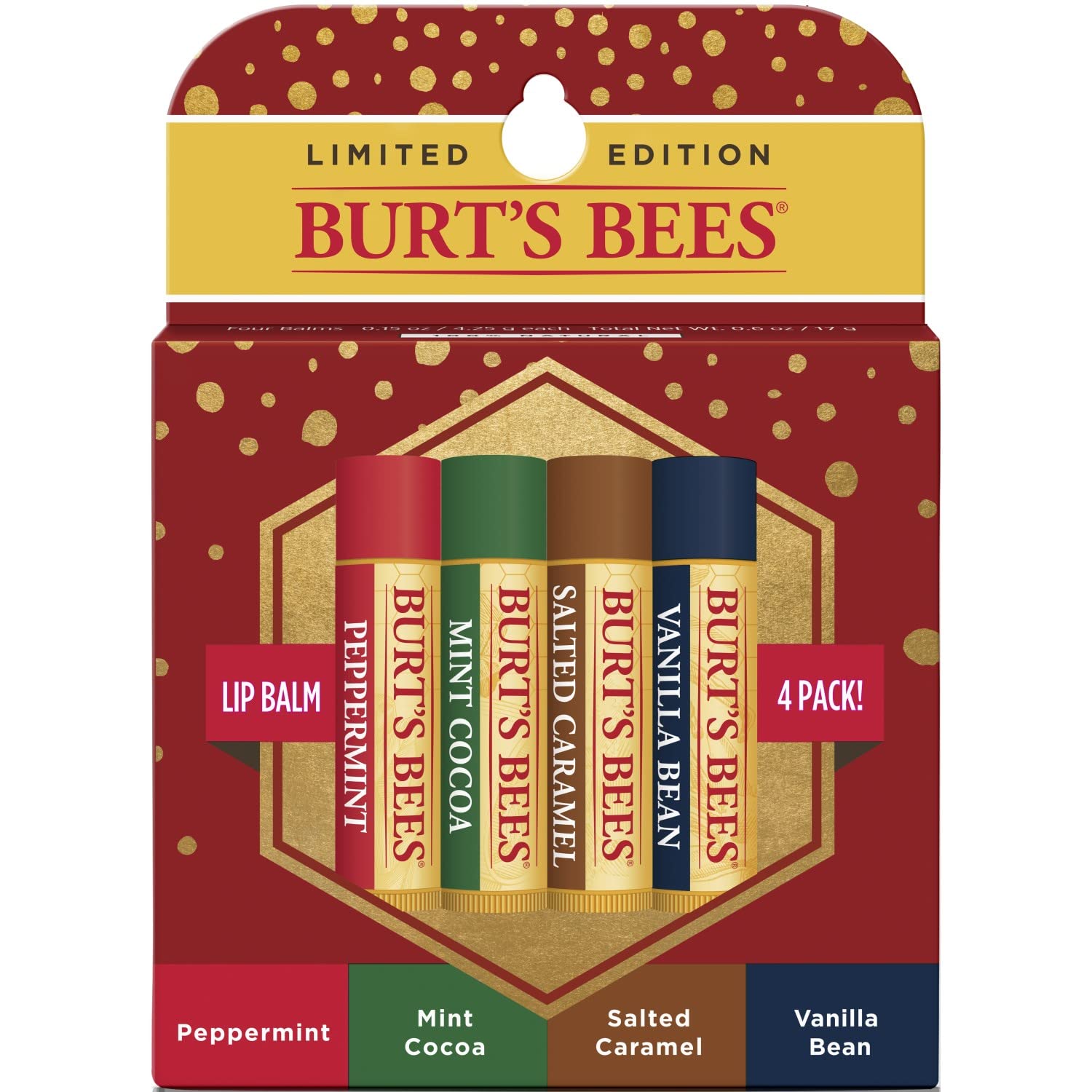 Burts Bees Burts Bees Bliste Kit Limited Edition Unisex - Lip Balm Pepermint, Mint Cocoa, Salted Caramel, Vanilla Bean SADHB70 4 Piece Set