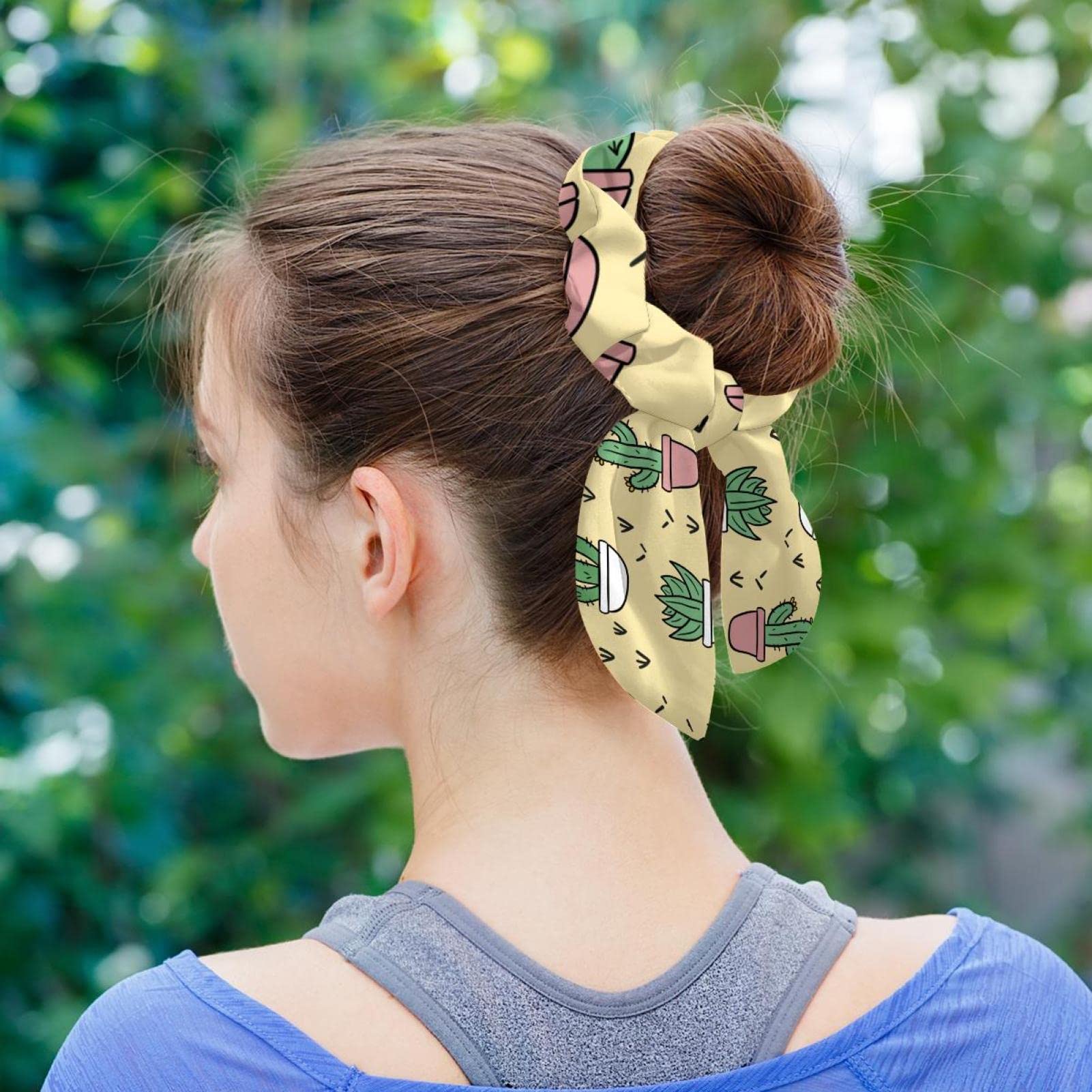 6 elastici per capelli, blu disegnati a mano, motivo mare, con fiocco in nastro, elastici per coda di cavallo, per donne e ragazze