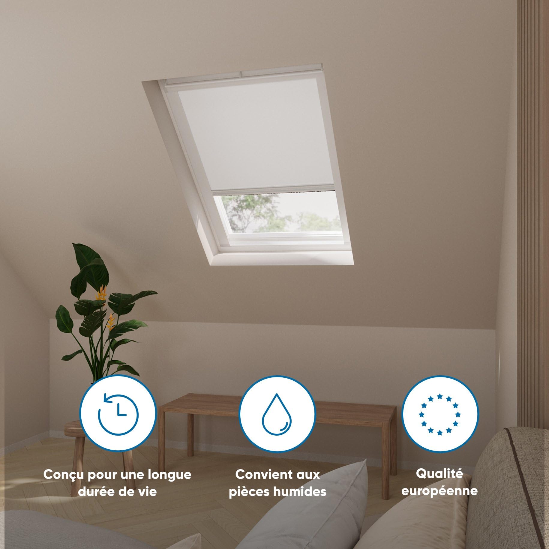 DTCH® Store de fenêtre de Toit - Occultant - Blanc - Compatible avec Velux: CK01