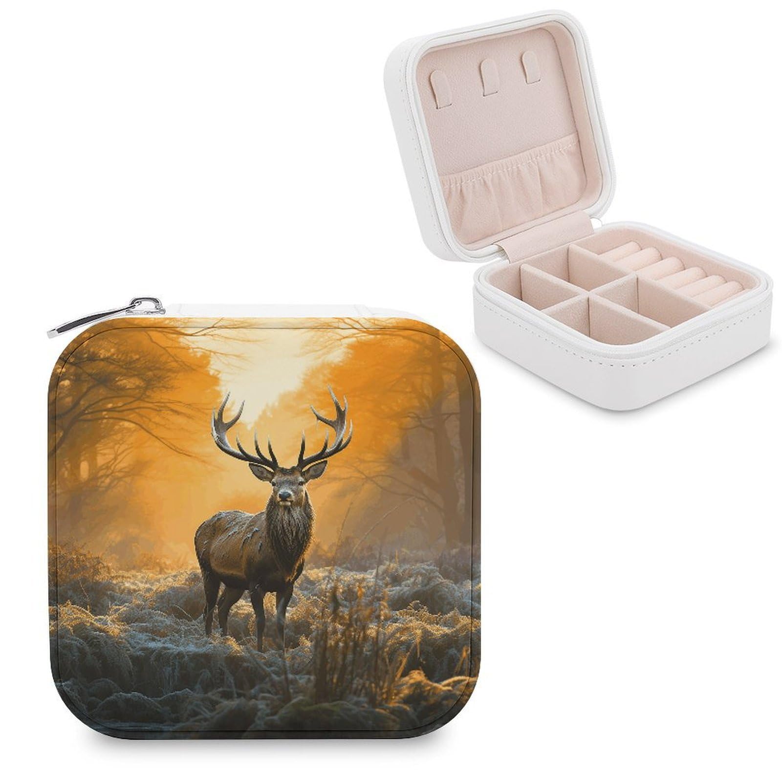 VstaDank Deer in Forest Travel Jewelry Case Small Portable Jewellry Organizer Box PU Leather Organizer Boxes Personalized Jewellery Storage Holder Gift for Womens Rings Earrings