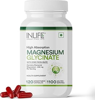 Magnesium Glycinate Supplement 1100mg (Elemental Magnesium 242mg) with Zinc 10mg (as Zinc Picolinate) Per Serving, 120 Capsules (Pack of 1, 120, count)