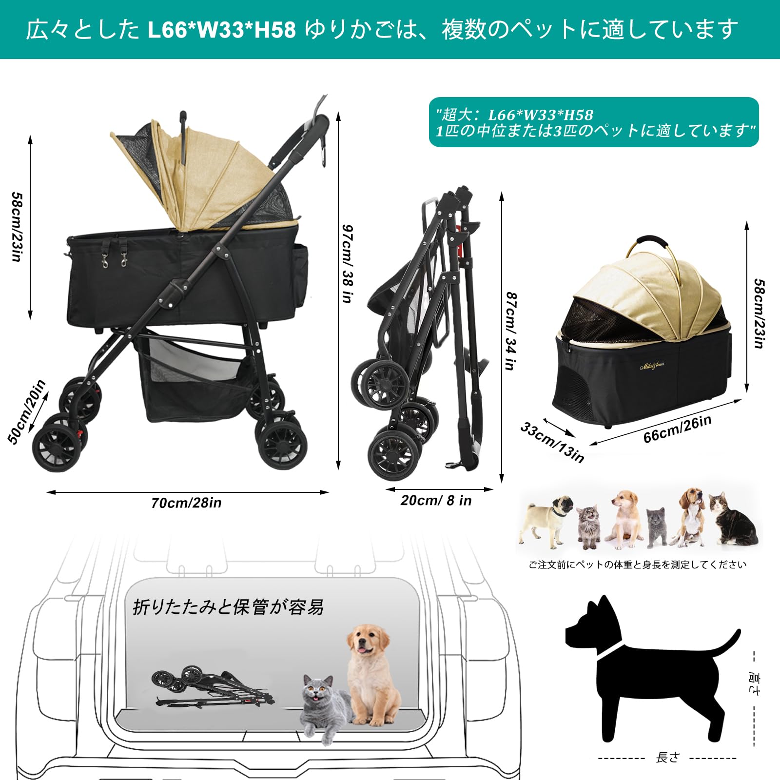 Amazon | 【大66cmゆりかご · 中型犬専用】MILA&LOUIS ペットカート