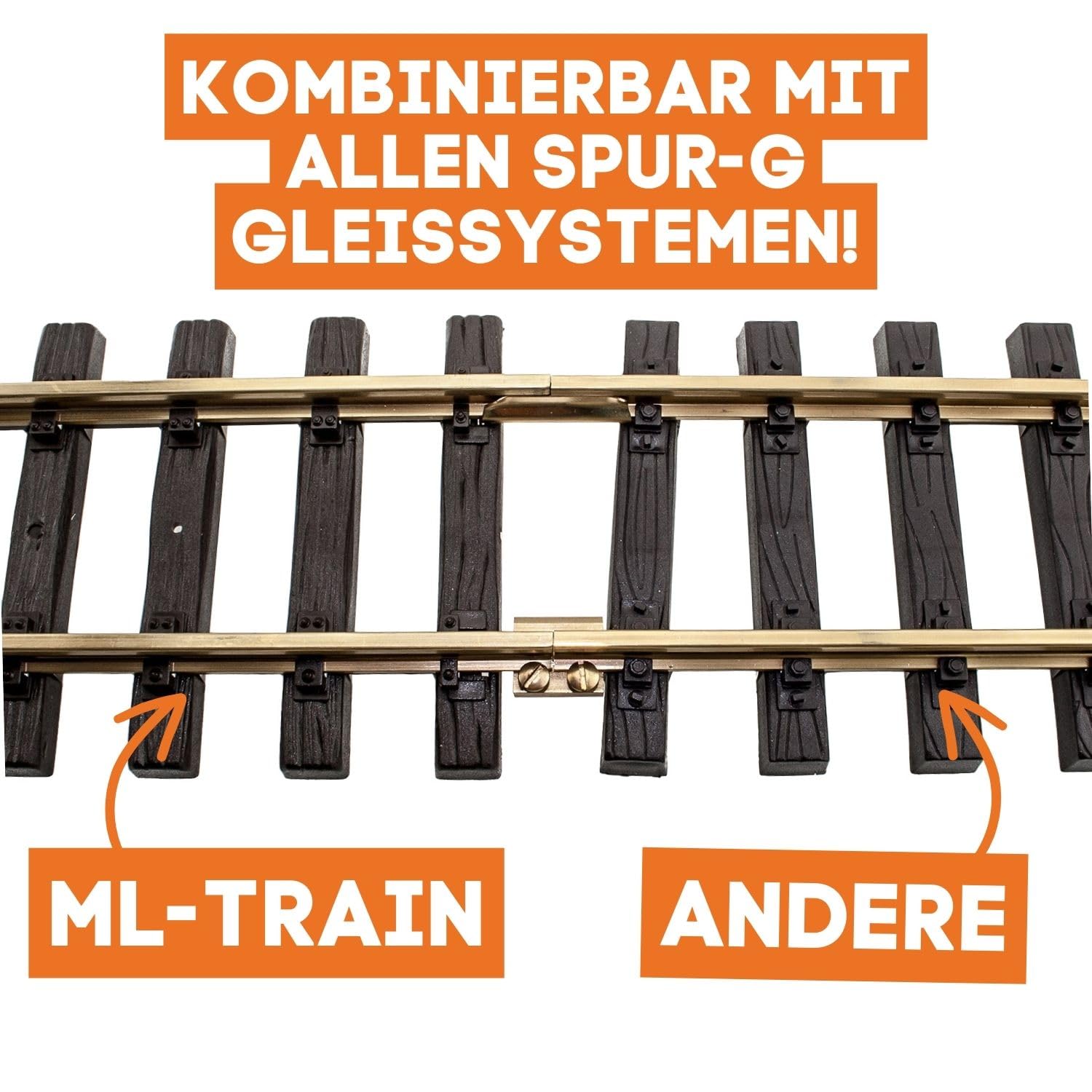 Gleis gerade 60 cm mit Messing-Schraub-Verbinder - 10 Stück - mit Allen Spur G Gleissystemen kombinierbar