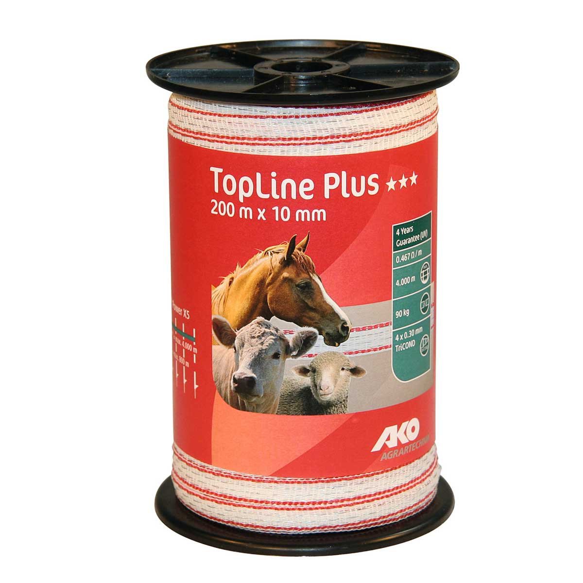 AKO Weidezaunband TopLine Plus (weiß/rot, 400 m Länge, 20 mm breit, TriCOND Leitermaterial, Tierzaun, Zubehör Weidetiere, Tierzubehör) 449550