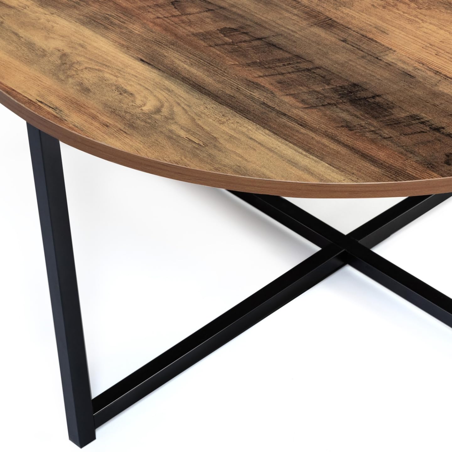 IDMarket - Mesa baja redonda Hawkins 80 cm, madera oscura, diseño industrial