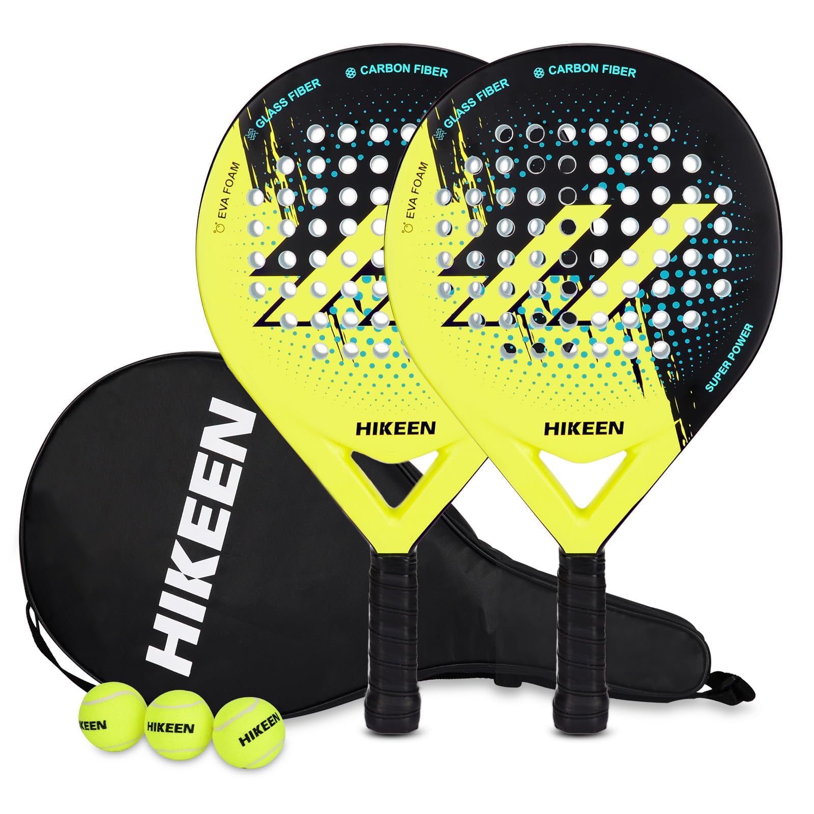 BOOSTEADY Raquette de Padel Adultes, Raquette de Tennis en Fibre de Verre de Carbone avec Balles de Tennis, Raquette de Paddle Pickleball pour Adolescents Débutants Avancés