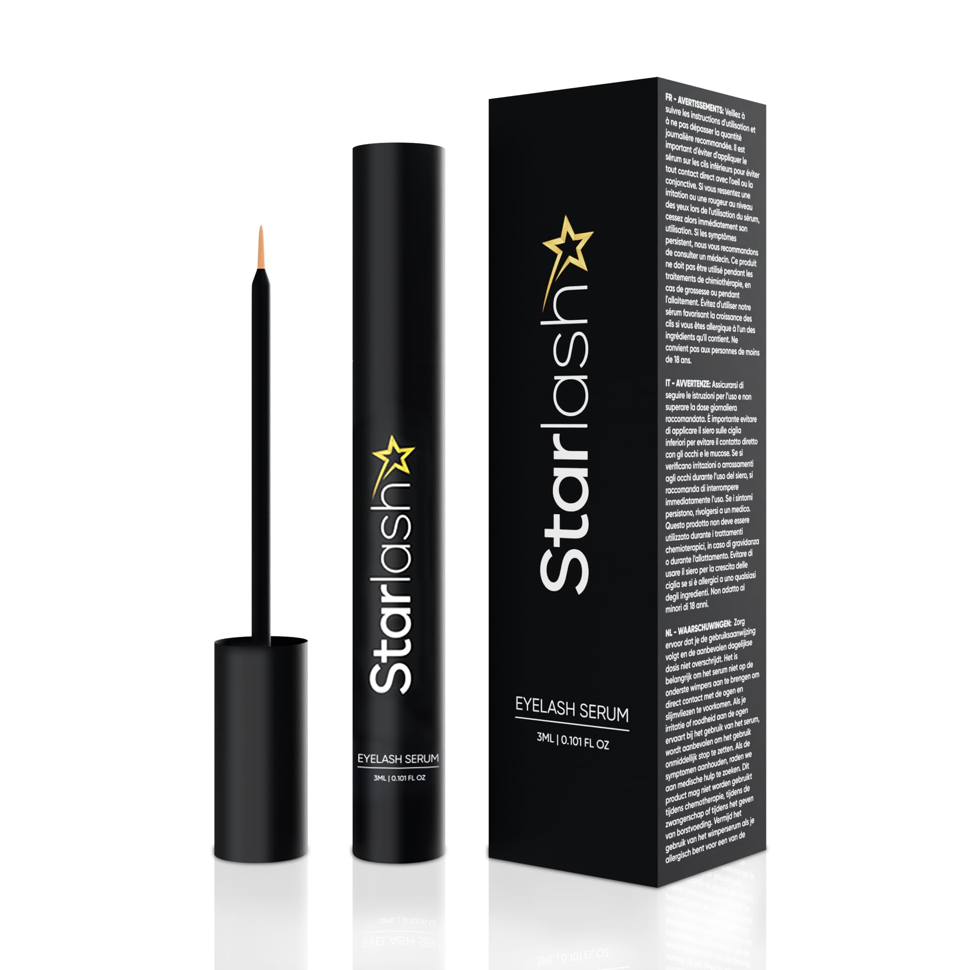 STARLASH Serum crece Pestañas 3ml - Largas y Fuertes - 30 Días - Crecimiento Pestañas y Cejas - Tratamiento Eyelash Growth Serum para Pestañas con más Densidad - 3ml